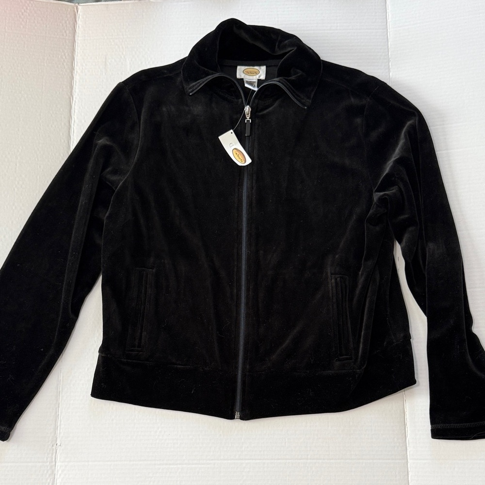 Talbots Black Velour Zip track jacket NWT size XL